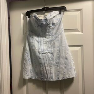 PrettyLittleThing Light Blue Strapless Dress